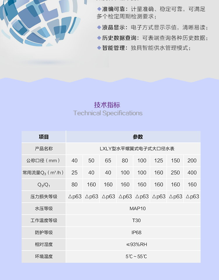 威勝水平螺翼式電子式大口徑水表LXLY型水表